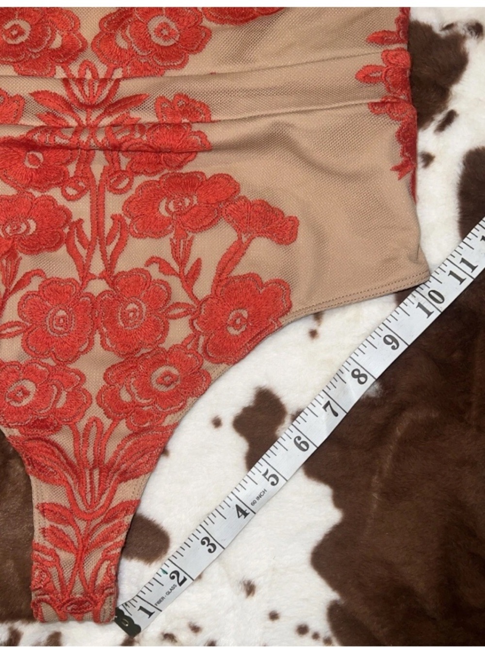 NWT For Love and Lemons Temecula One Shoulder Bodysuit Red/Nude - Picture 10 of 14